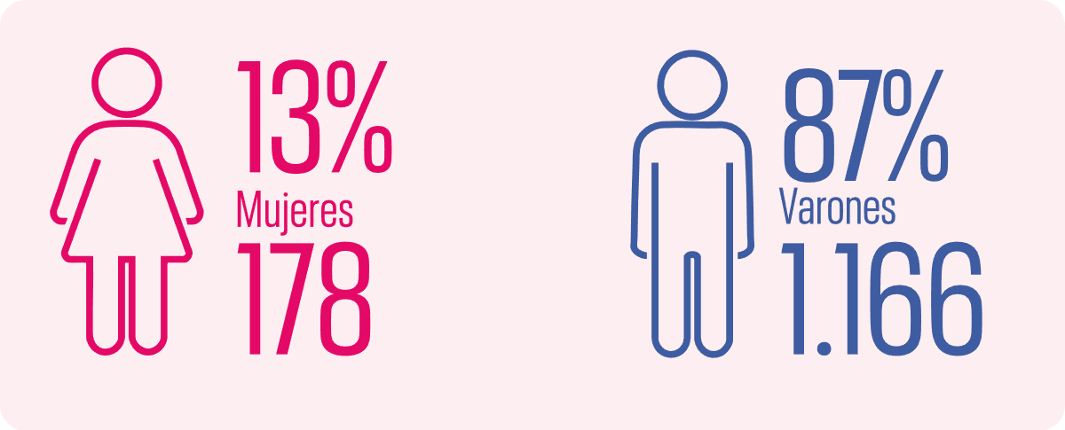 13% Femenino (178), 87% Masculino (1.166)